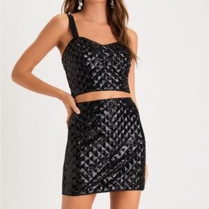 Got Ya Glittering Black Sequin Two Piece Set